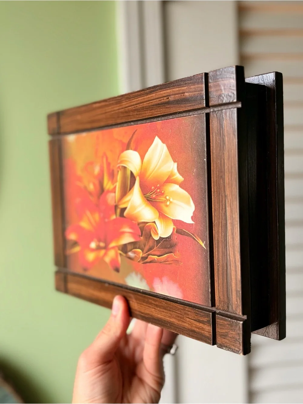 Charming Red Floral Lilies Wooden Jewelry Box Organizer Art